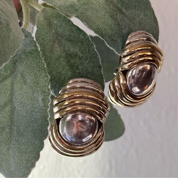 B. Bergner Modernist Electroform Rolly Polly Statement Clip On Earrings 2 Tone - Picture 4 of 13